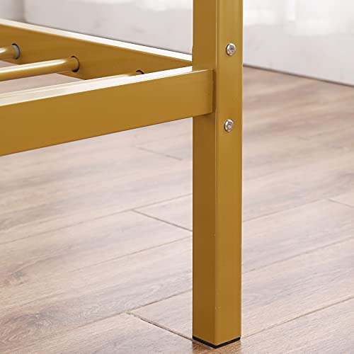 Vingli Gold Canopy Bed Frame Full Size With Headboard, Gold Bed Frame Full 4 Poster Bed Frame With 11 Inch Under Bed Storage #TOP5