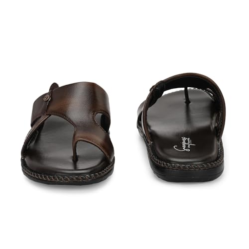 Image of Men's Leather Look Stylish Slippers with Toe Ring for Diwali, Festive & Ethnic Wear | Premium Synthetic Leather Chappals with Cushioned Footbed & Durable Anti-Slip Sole