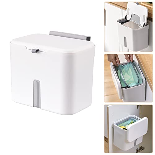 Tiyafuro Upgraded Hanging Trash Can With Lid, 1.8 Gallon Kitchen Compost Bin For Cabinet And Under Sink, Wall-Mounted Indoor Trash Bin For Bathroom Bedroom Office, Waste Basket #TOP3