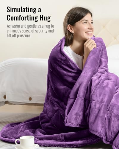 Uttermara Weighted Blanket for Adults, Double Size Heavy Blanket with Reversible Soft Shiny Velour Fleece and Cozy Warm Sherpa for Couch Bed, Calming and Relaxing, 48 x 72 inches 15 lbs in Purple