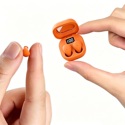 Image of Discreet Invisible Mini Earbuds Wireless Bluetooth Micro Hidden Sleep Tiny Small Earbuds for Sleeping Ear Buds for Small Ears Spy Earpiece Hidden Mini Invisible Headphones for Work Orange
