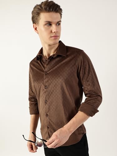 Image of Thomas Scott Men's | Solid | Textured Fabric | Full Sleeve | Slim Fit | Polyester-Blend | Spread Collar | Casual Shirt