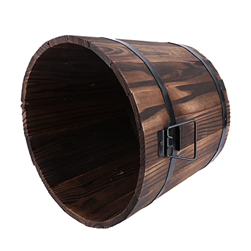 Hemoton Wooden Whiskey Barrels Bucket With Handle Rustic Flower Planters Plant Pots Boxes Container Water Patio Garden Backyard Primitive Planter Outdoor #TOP18