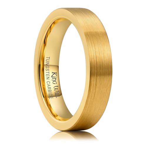 Image of King Will Tungsten Carbide Wedding Band for Men Women-4 /6 /8mm Width 14K Gold Plated Tungsten Wedding Ring Matte Brushed & High Polished Style Comfort Fit Wedding Band Size 6-14