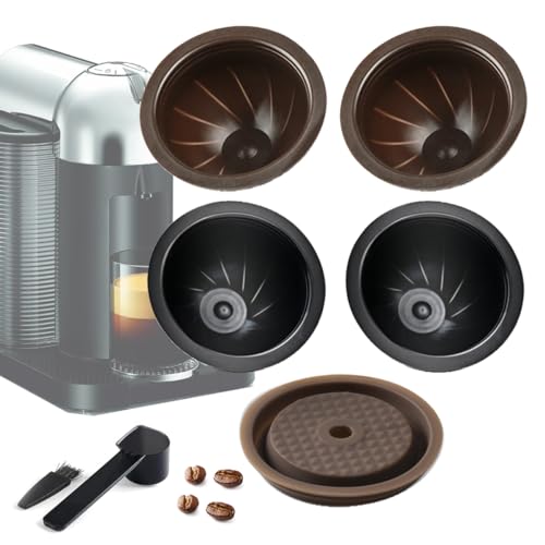 LUKELI 5Pcs Vertuo Reusable Capsule Vertuo Pods Refillable Coffee Capsules VertuoLine for Nespresso Vertuo with 1 Pcs Reusable Silicone Lids (Black 230ML+Brown 150ML+1pcs Silicone Lid)