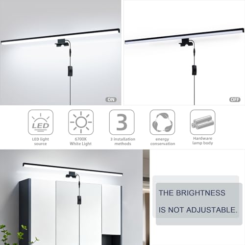 Image of 28 inch Plug in Bathroom Light Fixtures Matte Black Vanity Lights,11W LED Picture Light 3 Installation Methods 6600K White-Light Vanity Light Bar Wall Sconce for Bedroom /Living Room /Kitchen