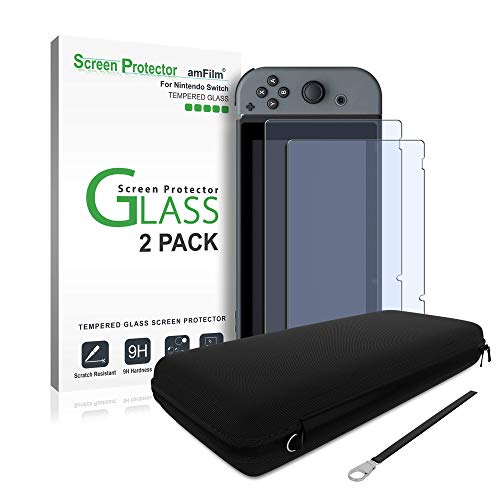 amFilm Nintendo Switch Glass Screen Protector and Carrying Case