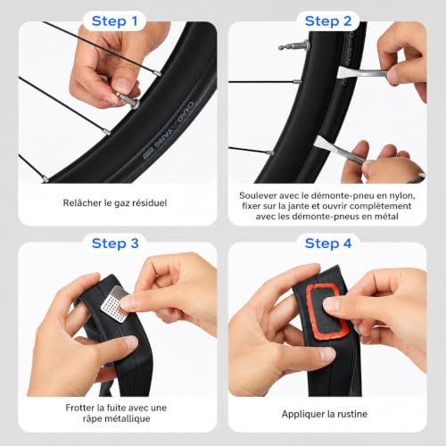 Kit Reparation Velo, Trousse Outils de Vélo, Outil Multifonction 16 en 1, Kit Crevaison Velo avec 3 Levier Pneu Velo, Rustine Velo Accesoire pour Bicyclette, VTT, Cyclisme – vue 5