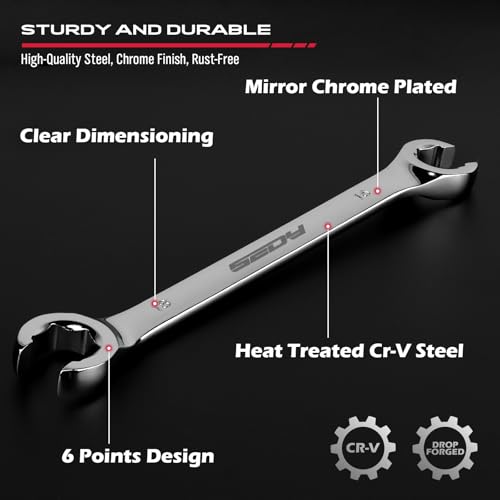 Image of SEDY 14-Piece Flare Nut Wrench Set with PTFE Tape, Metric & SAE Brake Line Wrench Offset 1 /4 inch-7 /8 inch& 9-21mm Set Double Open End with Organizer Pouch for Repairing and Removing Nuts