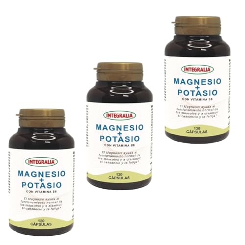 Pack x3 | Integralia Magnesio + Potasio FORMATO AHORRO, Suplemento Mineral Con Vitamina B6, Para Reducir el Cansancio y la Fatiga | 120 Capsulas | INTEGRALIA