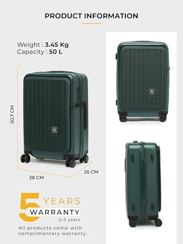 Image of EUME Cabin Pro Luggage Trolley for Travel 57cm, Cabin Bag | Trolley Bag Small for Luggage | with Laptop Sleeve | 100% Polycarbonate (PC) 8 SilentRun Hinomoto Wheels, Forest Green
