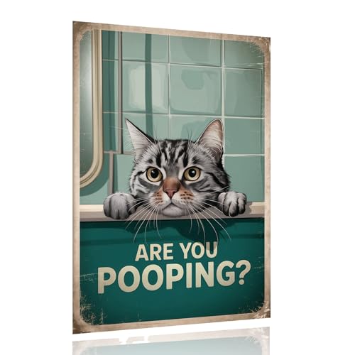Decopix Vintage Bathroom Wall Decor with Funny Cat Sign -
