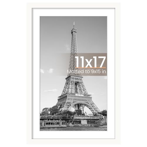 Image of upsimples 11x17 Picture Frame, Display Pictures 9x15 with Mat or 11 x 17 Without, Wall Hanging Poster Frames, White, 1 Pack