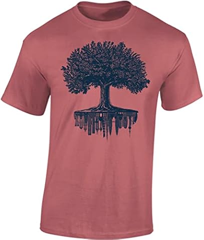 Baddery Nature T-shirt męski - "Forest City" - motyw drzewa i panoramy - Urban Shirt, Czerwony - Forest City, XL