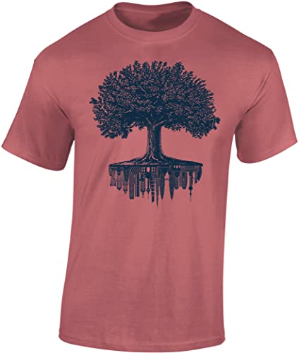 Baddery Nature T-shirt męski - "Forest City" - motyw drzewa i panoramy - Urban Shirt, Czerwony - Forest City, XL