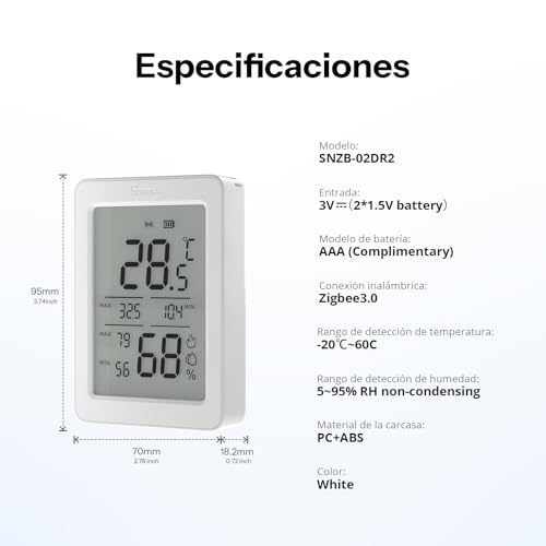 Miniatura 9 de Sonoff Snzb-02dr2 Airguard Th, Sensor Inteligente Zigbee De Temperatura Y Humedad Interior, Pantalla Lcd De 3.6 , Monitoreo En App Con Gráficas, Alertas, Exportación De Datos, Visualización Remota