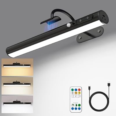 Motion Sensor Battery Operated Picture Light, Wireless Rechargeable Magnetic Art Wall Sconce with Remote Control, LED Picture Frame Lights for Paintings Mirror Portrait Gallery Dart Poster (Black)