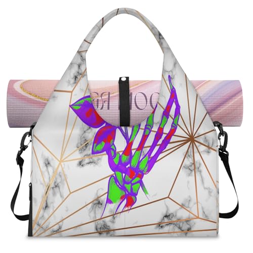 Bolsa de viaje de lona tamaño L con estampado de rosa y calavera para deporte y noche