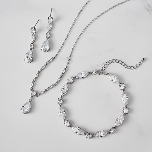Sweetv Bridal Jewelry Set For Wedding, Cubic Zirconia Necklace Dangle Drop Earrings Bracelet Set, Teardrop Marquise Brides Bridesmaids Wedding Prom Anniversary Jewelry Gifts For Women #TOP4
