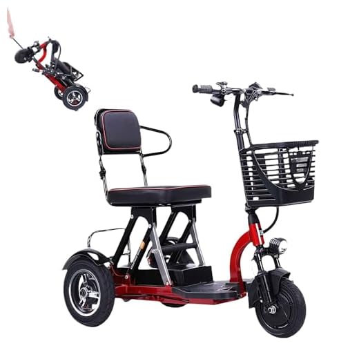 zhyunvd Mobility Scooter with 3 Wheels, Electric Scooter, Foldable and Lightweight, LED Headlight and Basket, Charger Included Red, 10 Ah