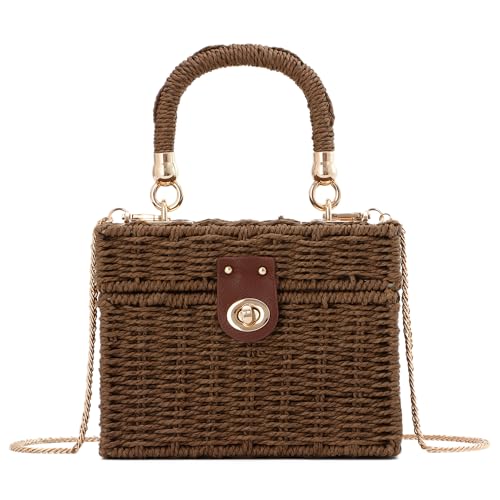 KUANG! Handwoven Rattan Bag for Women Woven Straw Square Crossbody Bag Vintage Basket...