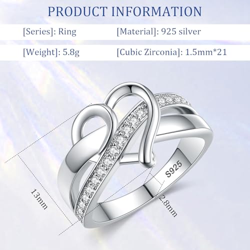 925 Sterling Silver Promise Rings for Her, Infinity Heart Custom Ring for Women Personalized Birthstones Engraved Name, Anniversary Wedding Birthday Jewelry Gift With Gift Box Size 5-92
