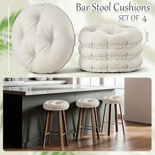 Image of Marsui 4 Pieces Bar Stool Cover Non Slip Padded Cushion, 14.2 Inch, Beige