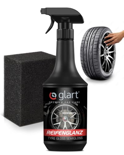 Glart 451RK Reifenglanzspray 1000 ml mit Schwamm – seidenmattes Finish – Reifenpflege mit UV-Schutz – schwarz auffrischend – für Auto, Wohnmobil, Motorrad – für Gummi und Kunststoff