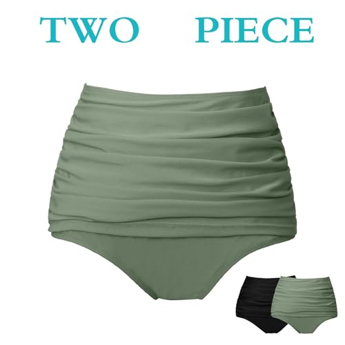 Image of COCOPEAR Women's Ruched High Waisted Bikini Bottom Retro Vintage Swim Short Tankinis