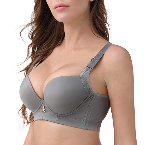 FallSweet Padded T Shirt Bras for Women Push Up Comfort Underwire Brassiere 34A to 44C (Grey,42C)