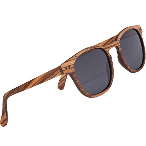 Woodies Polarized Full Zebra Wood Foster Style Sunglasses For Men And Women | Black Polarized Lenses And Real Wooden Frame | 100% Uva/Uvb Ray Protection #TOP28