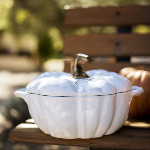 Image of Staub Cast Iron 3.5 Qt Pumpkin Dutch Oven, Cocotte, White, Made in France