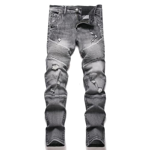 XIMXIMMTIAN Men Slim Fit Jeans Fashion Biker Jeans for Men Stretch