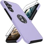 KOVASIA for Samsung Galaxy A54 5G Case, for Samsung A54 Case Phone Case Shockproof with 2 Pack Screen Protector, Protective Case + 360°Ring Kickstand Magnetic Car Holder-6.4''(TPU + PC, Purple)