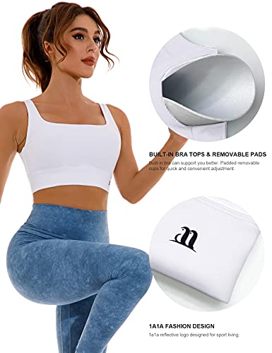 1A1A U Neck Sports Bras For Women With Removable Padded Support Bra Workout White Small thumb #4