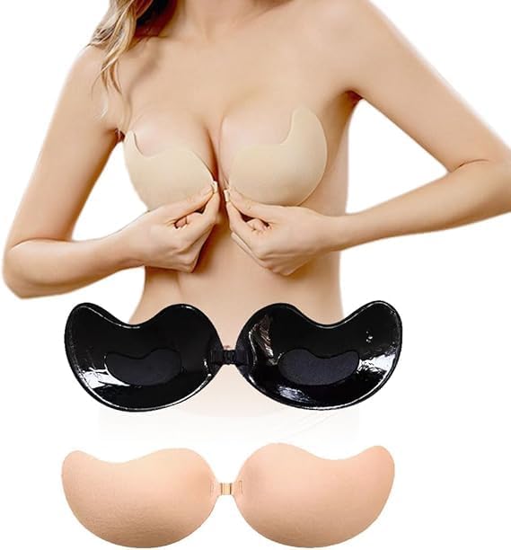 Women’s Sticky Push Up Bra | Seamless Strapless Adhesive Bra Backless,Push Up Wire Free Stick On Invisible Bra, Off-Shoulder & Party Dresse 2 Pair. Multi Color-image-36
