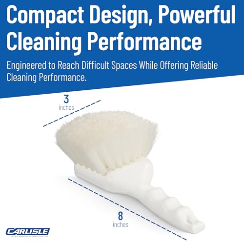 Image of SPARTA Flo-Pac 8 inch Utility Scrub Brush with 2 inch Nylon Bristles, Plastic Pistol Grip Handle, Commercial Handheld Cleaning Brush, White