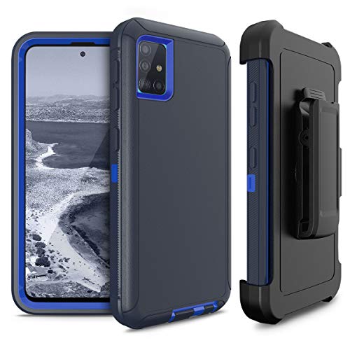 Cellularvilla Hybrid Dual Layer Heavy Duty Belt Clip Holster Kickstand Shockproof Dustproof Full Protective Case Cover Compatible with Samsung Galaxy A51 5G (2020) (Blue)