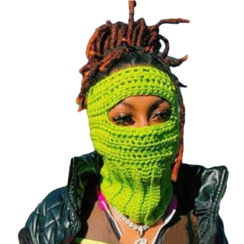 GRABAGECAN Handmade Neck Protect Hat with Eyes Winter Knit Hat Winter Presents for Students Teens Cycling Skiing Green