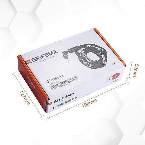 GRIFEMA GA1201-12 Bike Locks High Security with 2 Keys, Bike Chain Lock Heavy Duty, 120cm Bicycle/Cycling Locks for Bike Cycle, Moto, Door, Gate Fence, Black/White - 8