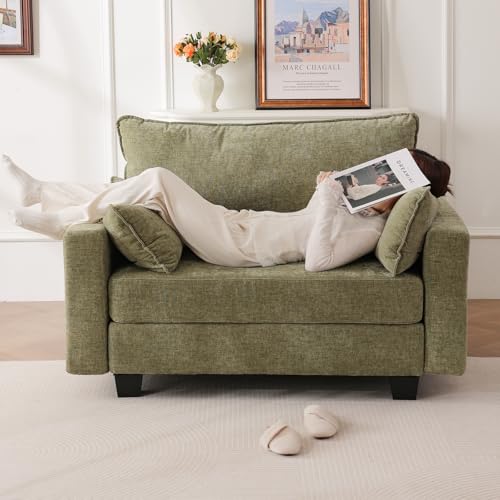 53” Loveseat Sofa with All Seats Storage, Modular Sectional Couch with Deep Seat,Oversized Comfy Couch with Throw Pillows,Single Sofa Chair for Living Room,Bedroom,Chenille,Green