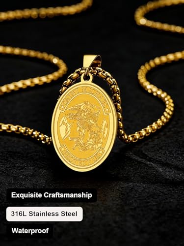 Image of U7 Saint Michael Necklace for Men,Stainless Steel /18K Gold Plated St Michael Archangel /Saint Benedict /Saint Christopher Pendant Amulet Necklace for Men Women