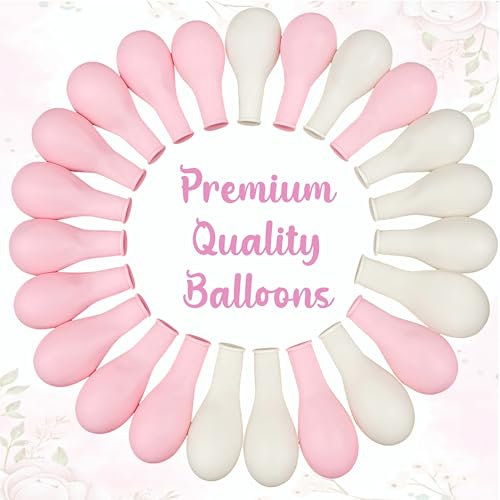 Image of Pink and White Balloon Garland Kit, 48 Pieces, Party Decoration Set with Gold Accents