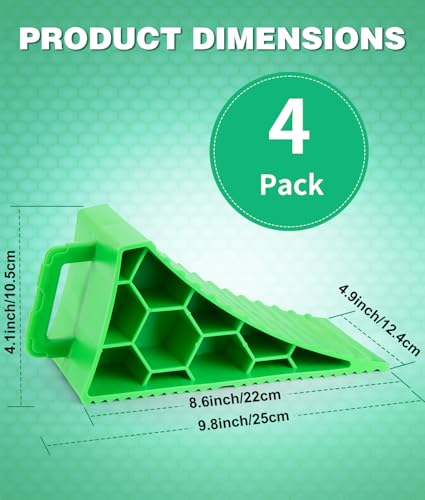 Image of PAHTTO Wheel Chocks 4 Pack, RV Chocks with Handles for RV Trailer Camper Car Truck, Wheel Block Stopper for Tire, Strong RV Wheel Chocks Hexagonal Honeycomb Structure, RV Trailer Accessories, Green