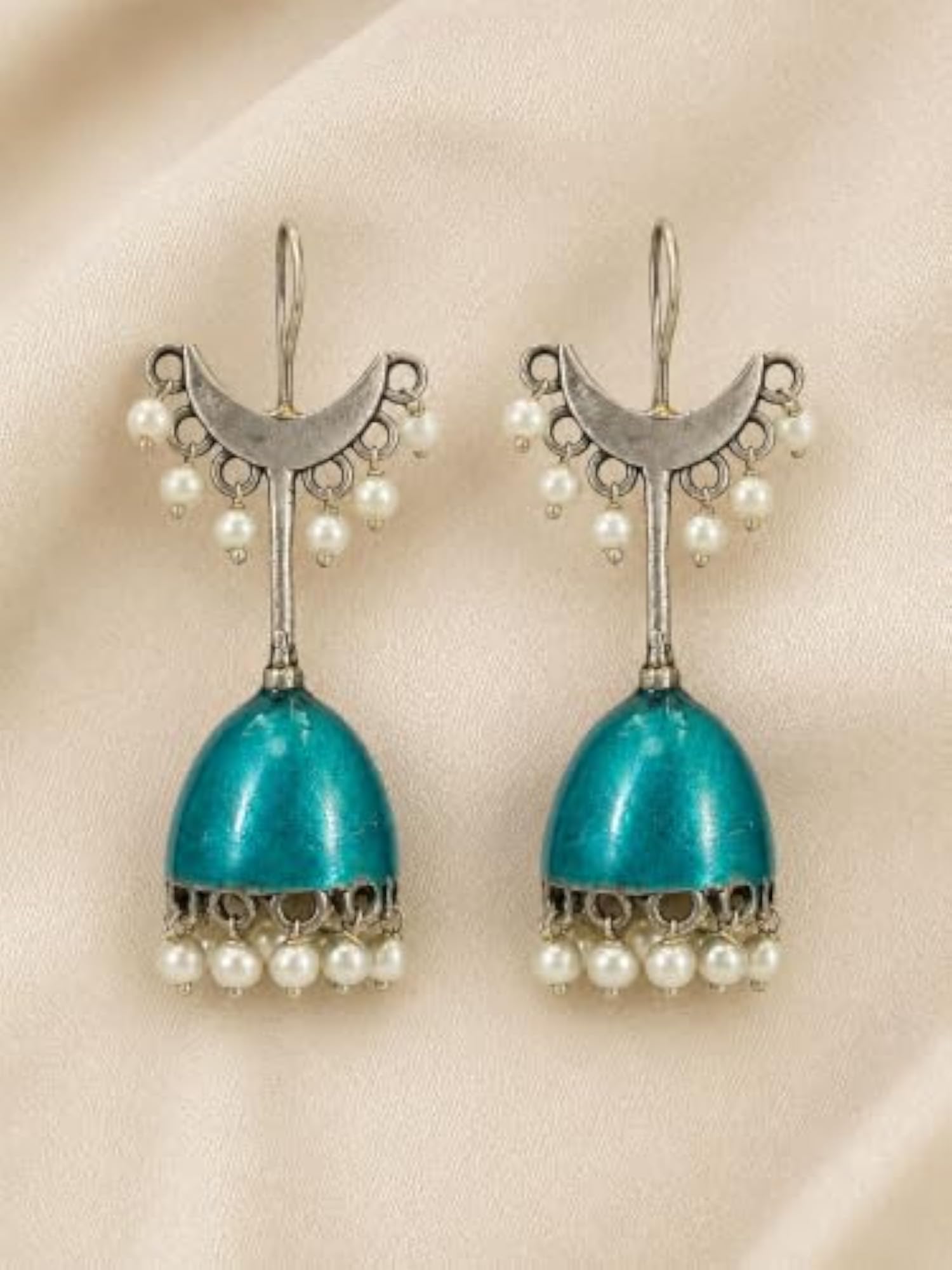 Vintage Turquoise Jhumka Pearl Drop Earrings for Women