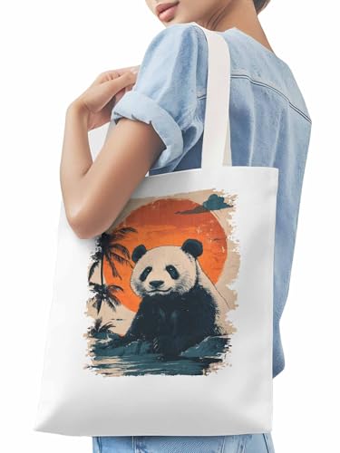 Canvas Tote Bags,Grocery Shopping Cloth Bag Panda Sun Tree Reusable Shoulder Bags Tote Bag for Travel Work Gym3