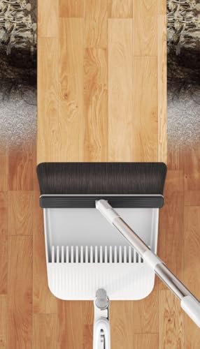 Image of Plastic Broom and Dustpan Set Fordable Windproof Dust Pan with Aluminum Handle Upright Standing Floor Sweep