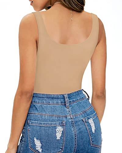 Image of MANGOPOP Women's Tank Top Bodysuit Scoop Neck Sleeveless Body Suits Sexy U-Back Backless Going Out Tops