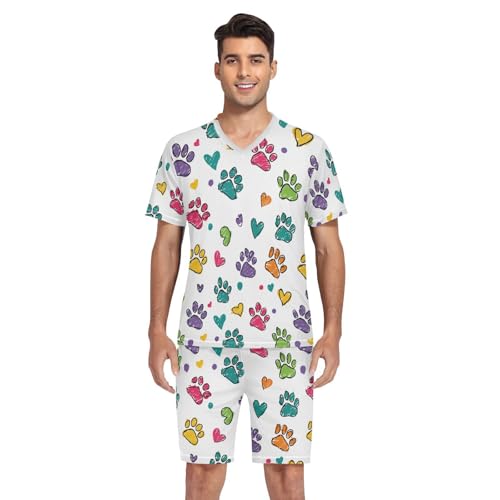 Colorful Paw Print Men’s Pajama Sets Short Sleeve Shirt and Pants with Soft Touch Fabric4