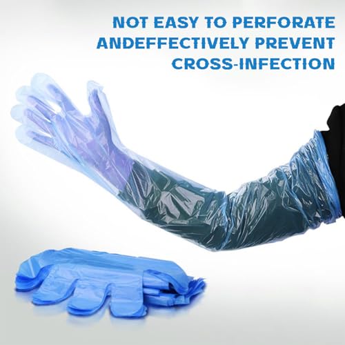 MagiSel Veterinär-Handschuhe, Langarm Veterinär Handschuh, Einweg-Weichplastikfolie Handschuhe zur Viehbesamung, Für Die Tierarzt,Tierbesamung,Haushaltsreinigung, Hellblau, 50 Stück